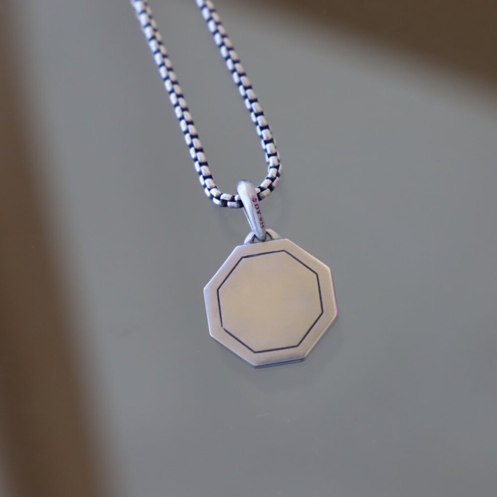 David Yurman Sterling Silver Saint Patrick Amulet with 22" Box Chain Necklace - Picture 5 of 7